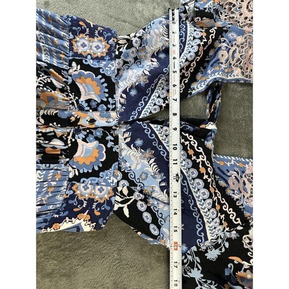 Free People Coco Printed Maxi Dress Blue Black Open Back Small - Picture 10 of 15